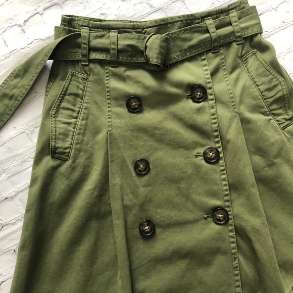 EUC! J. Crew Military Style Green Pleated Skirt 2 - Picture 2 of 12